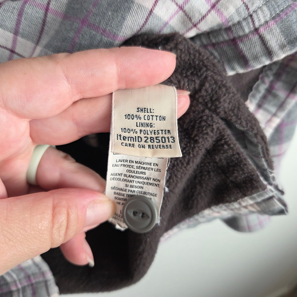 LL Bean Womens Flannel Fleece Lined Shirt Jacket Gray Purple Plaid M Cabincore - Picture 7 of 12